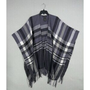 Banana Republic Poncho Womens One Size Plaid Fringe Skylar Wrap Cashmere Wool